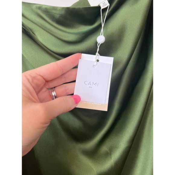 NWT Cami NYC Juanita Silk One-Shoulder Long Sleeve Rosemary Green Mini Dress - Picture 5 of 8